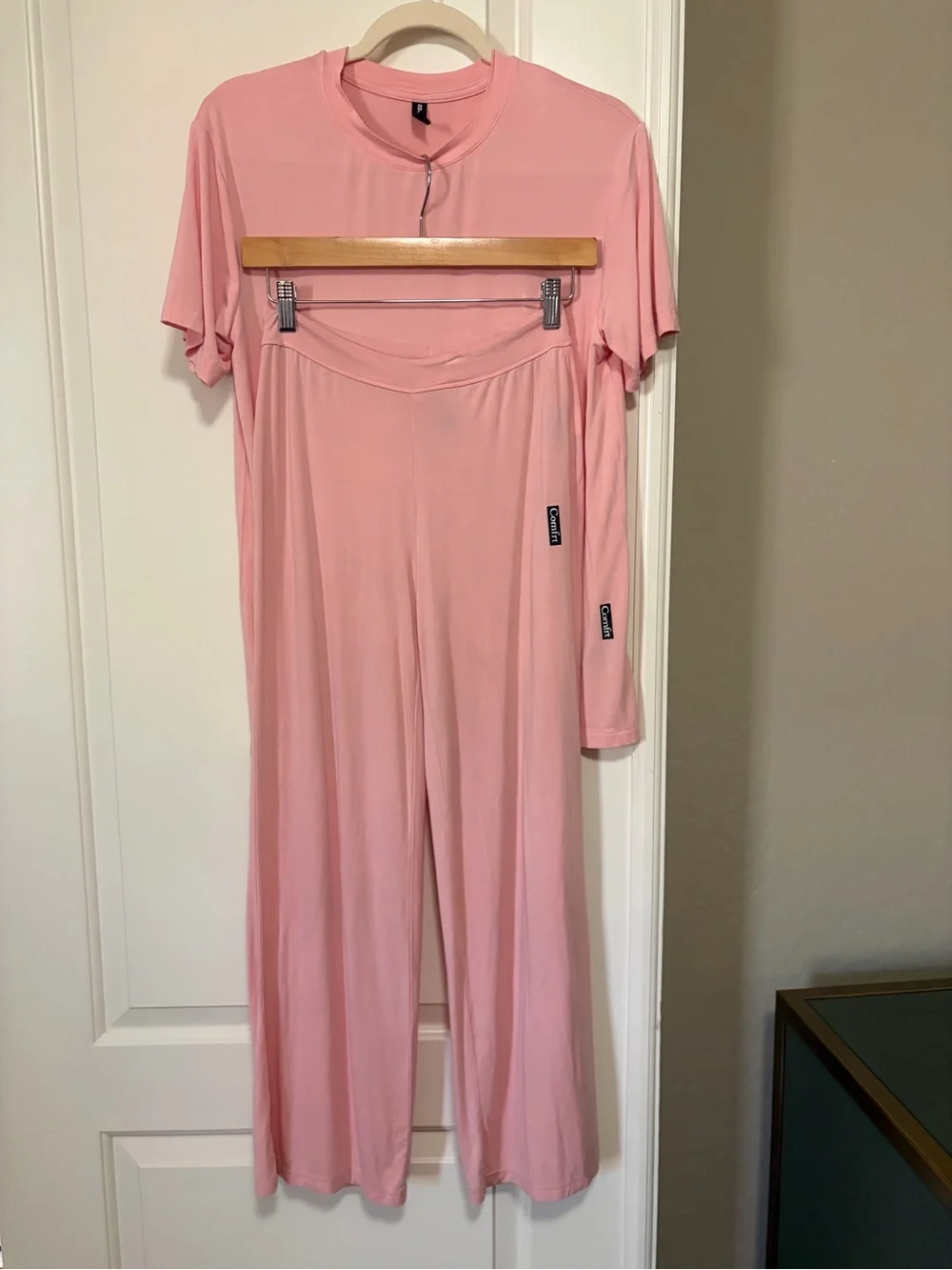 🎀Comfrt Cloud Loungwear Baby Pink Wide-Leg Lounge Pants & S/S Tee Set🎀